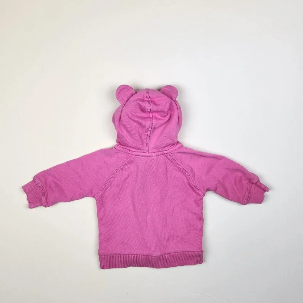 Hanna Andersson Bright Basics Bear Hoodie in Power Pink sz 6-12m 70cm Play